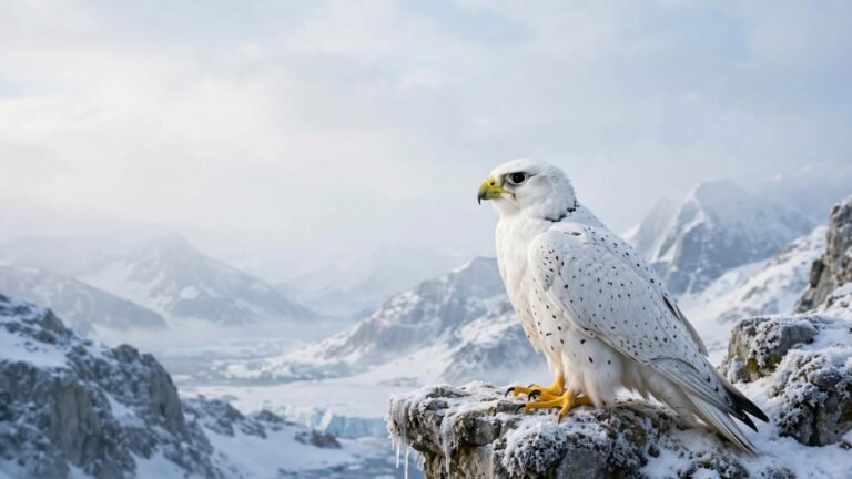 Pure Jeer falcon showing characteristic body structure, wings, head, plumage, and powerful build